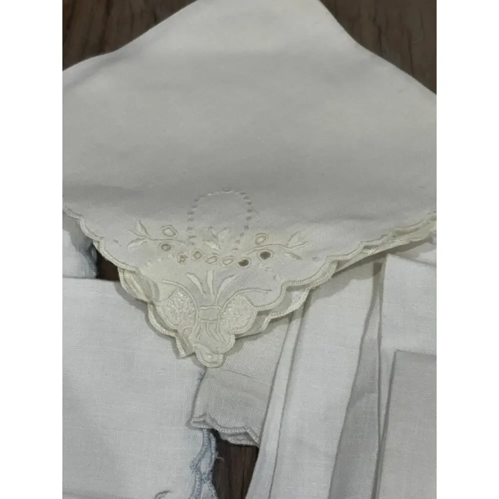 Vintage Embroidered Cocktail Napkins White Linen Butterfly Floral Mixed Lot